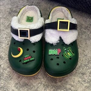 CROCS Green and White Slippers with Cozy Lining